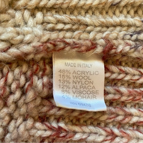 ELSAMANDA M Cream Pink Marled Alpaca Mohair Cable-Knit Warm Boho Sweater Italy - Picture 9 of 16